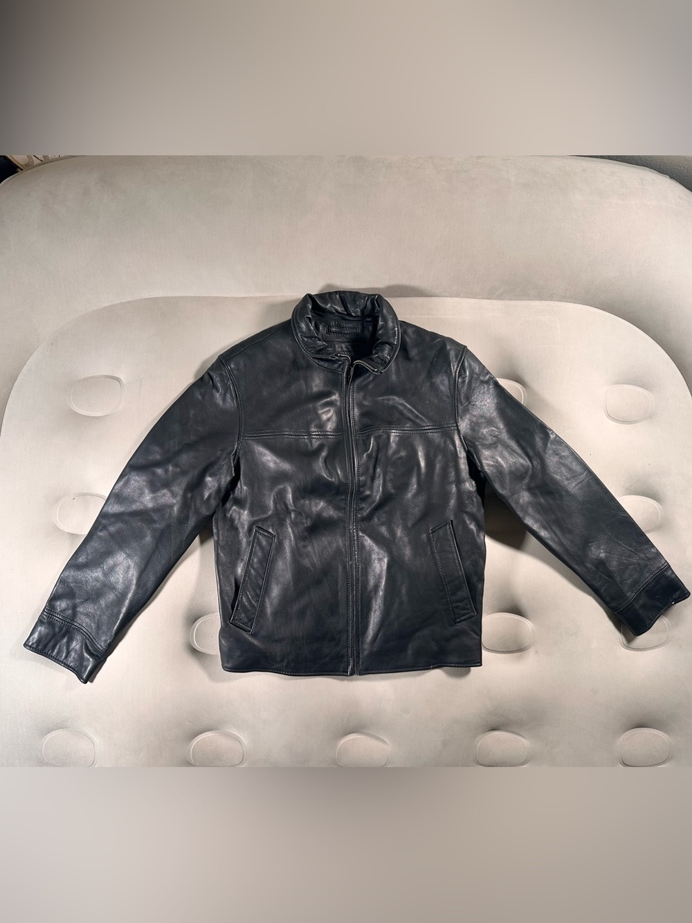 Roundtree & Yorke Black Leather Jacket Retro Y2K Small Old Money Classic Preppy